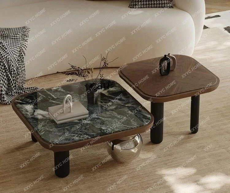 

Комбинированный журнальный столик из мрамора и нержавеющей стали, дизайнерский, в стиле лёгкой роскоши, для гостиной, для небольшой квартиры.