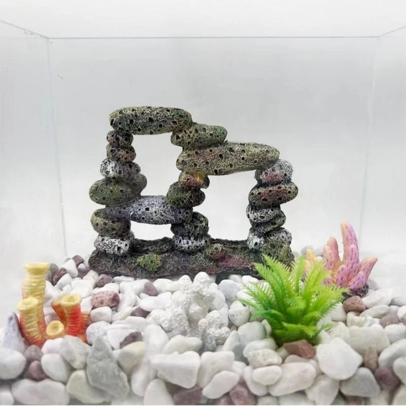 Fishtanks Decoration Resin Stacked Rockery Figurine Shelter Cave Decorative Statue Aquariums Shelter Landscaping Hideouts Q5WC