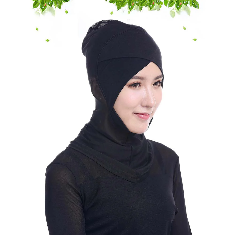 

Women Adjustable Muslim Hijab Neck Cover Scarf Bonnet Inner Hijab Full Cover Bone Lady Islamic Muslim Headwear (45x32cm, Black)