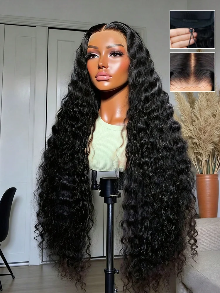 Elastic Drawstring 13x4 Deep Wave Transparent Lace Frontal Glueless Wigs For Women Wear And Go Glueless Wig 250% Density Human Hair Pre Plucked Pre Cut 13x6 Deep Wave Lace Front Glueless Wigs Ready To Wear For Beginners