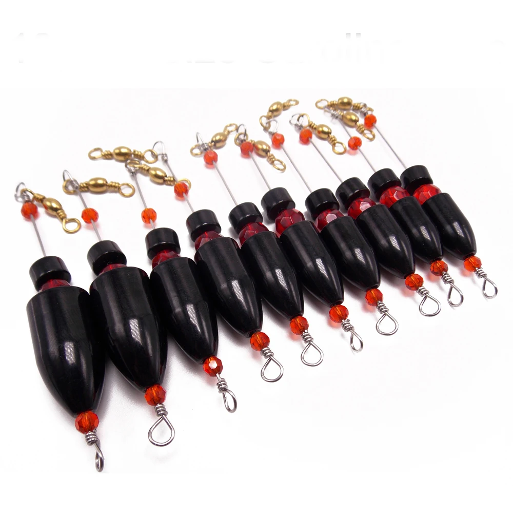 10pcs high quality Brass Fishing Carolina Ready Rigs sinkers with Black bullet weights