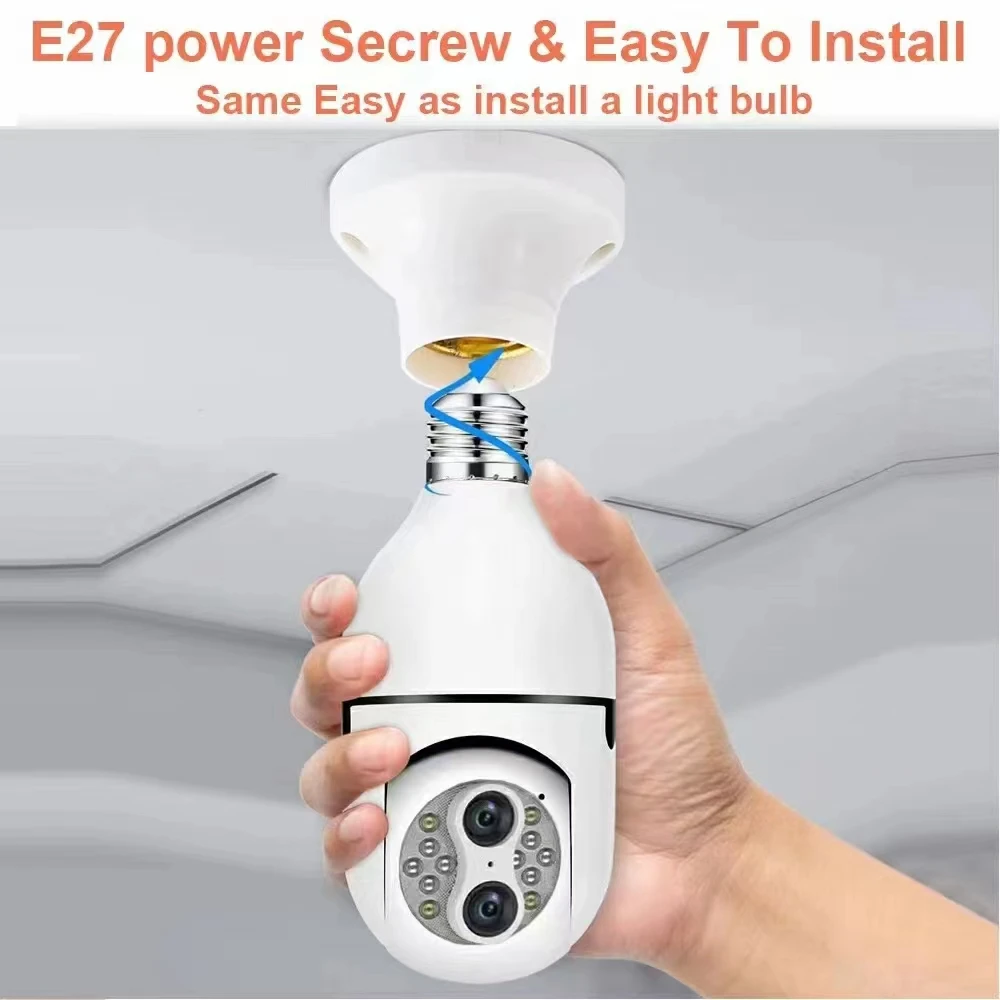 4MP 10X Zoom  Dual Lens  E27 Lamp Head Socket Wireless PTZ IP Dome Camera Full Color Night Vision Home Security CCTV Monitor