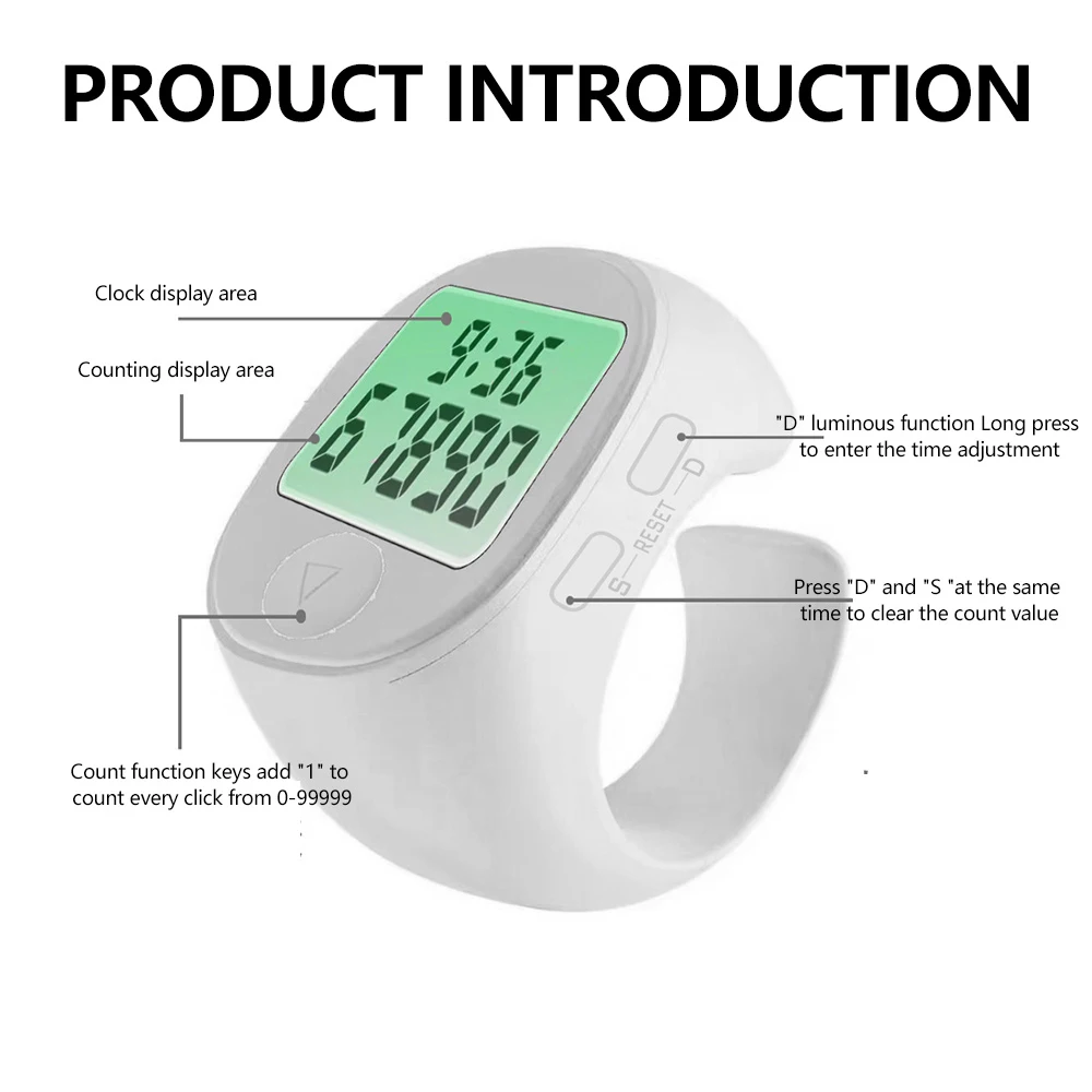 Finger Counter 3V Finger Ring Clock Counter Luminous Time Same Screen Silent Button Counter Battery Cr1632