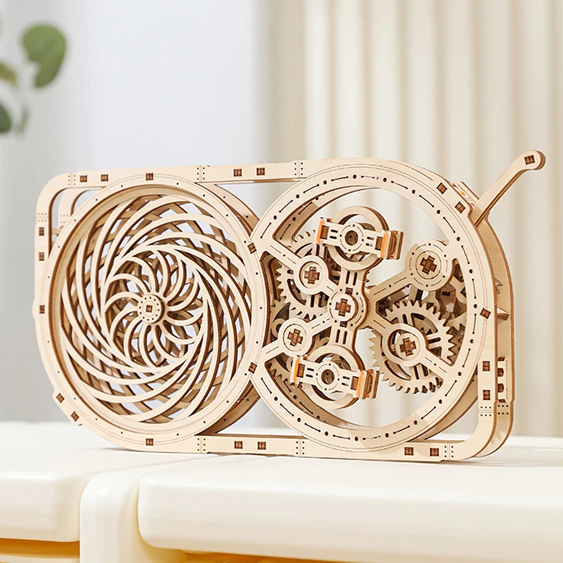 DIY Wooden Model 3D Puzzle Miniature Building Kit Mechanical Gear Rotation Educational Jigsaw Puzzle for Children Birthday Gifts