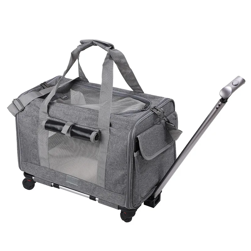 Wholesale Going out Travel Pet Roller Carrier Bag Foldable Cat Dog Carrier Trolleys Crossbody Pet Carrier