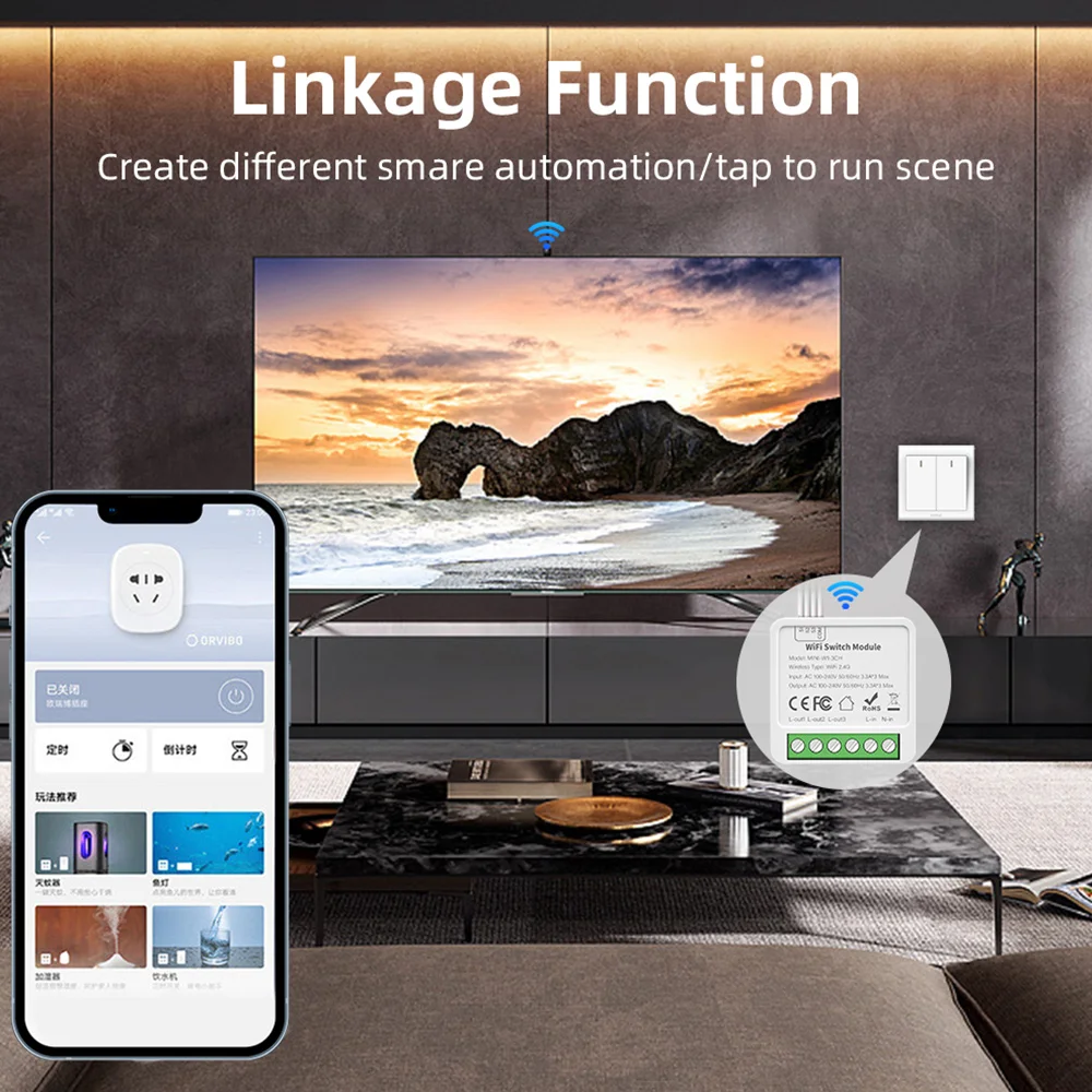 Tuya Zigbee/WiFi Smart Mini Concealed Switch Module 1/2/3/4Gang Channel Bidirectional Control Works with Alexa Google Home