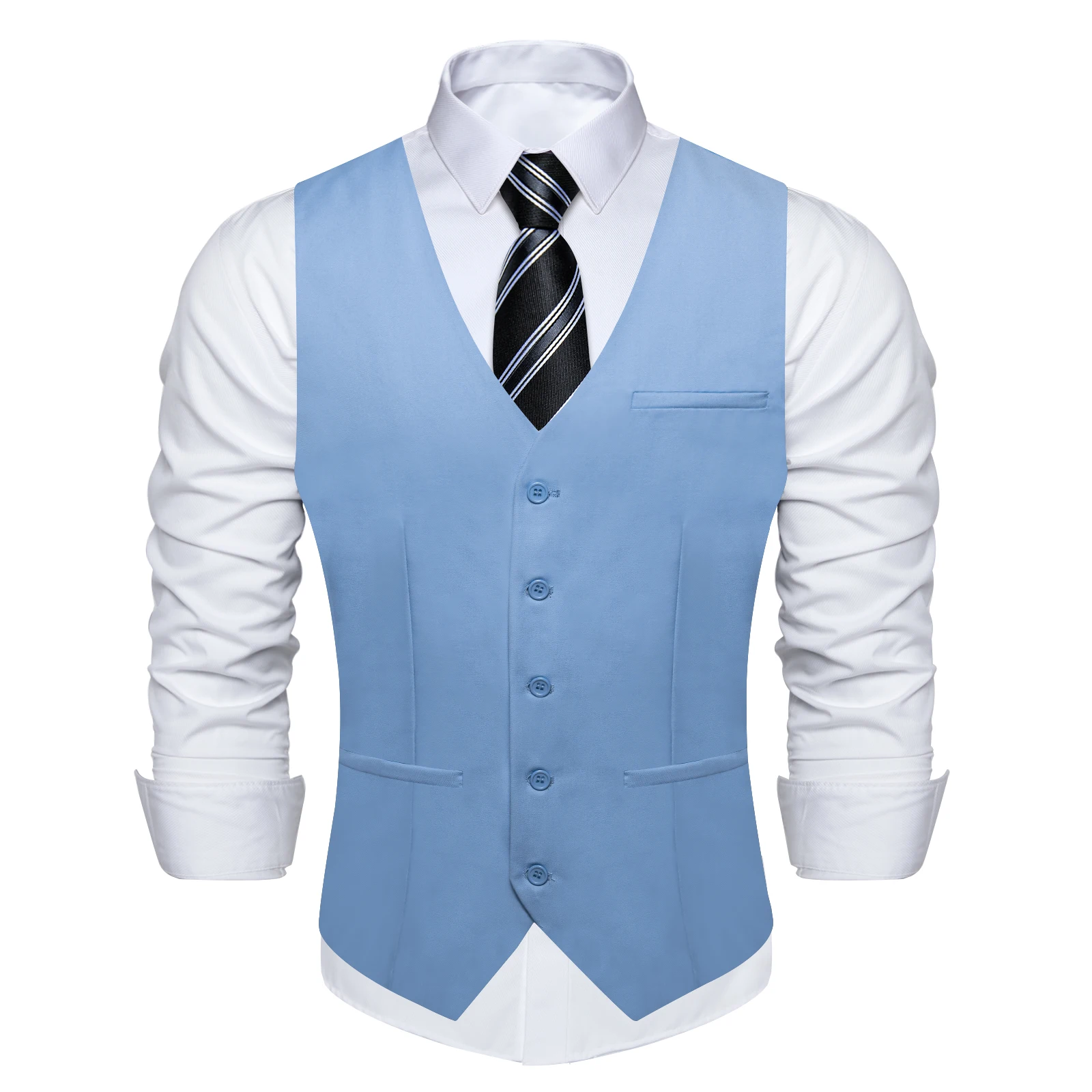 Light Blue Men\'s Vest for Autumn Winter Slim Fit Casual Solid Dress Waistcoat for Man Shirt Accessory Striped Necktie Male Gifts