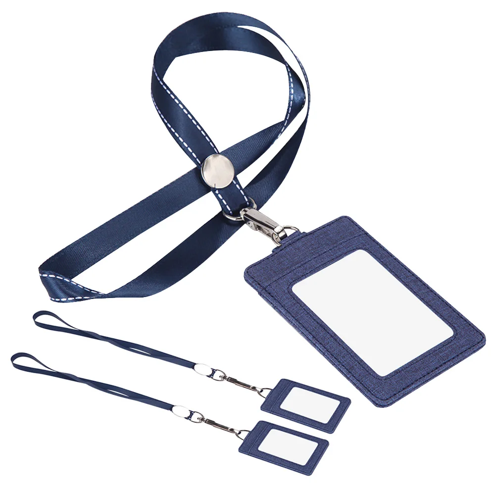 

3pcs Pu Badge Holder Lanyard Id Card Holder Waterproof Dustproof For Staff Students Employees Teachers Bus Name Tags