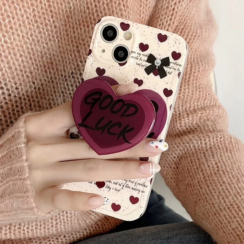 Wine Red Love Phone Case For iPhone 14 13 12 11 Pro XS MAX Silicone Cover Holder Funda Iphone 14 Pro Max Good Luck Case