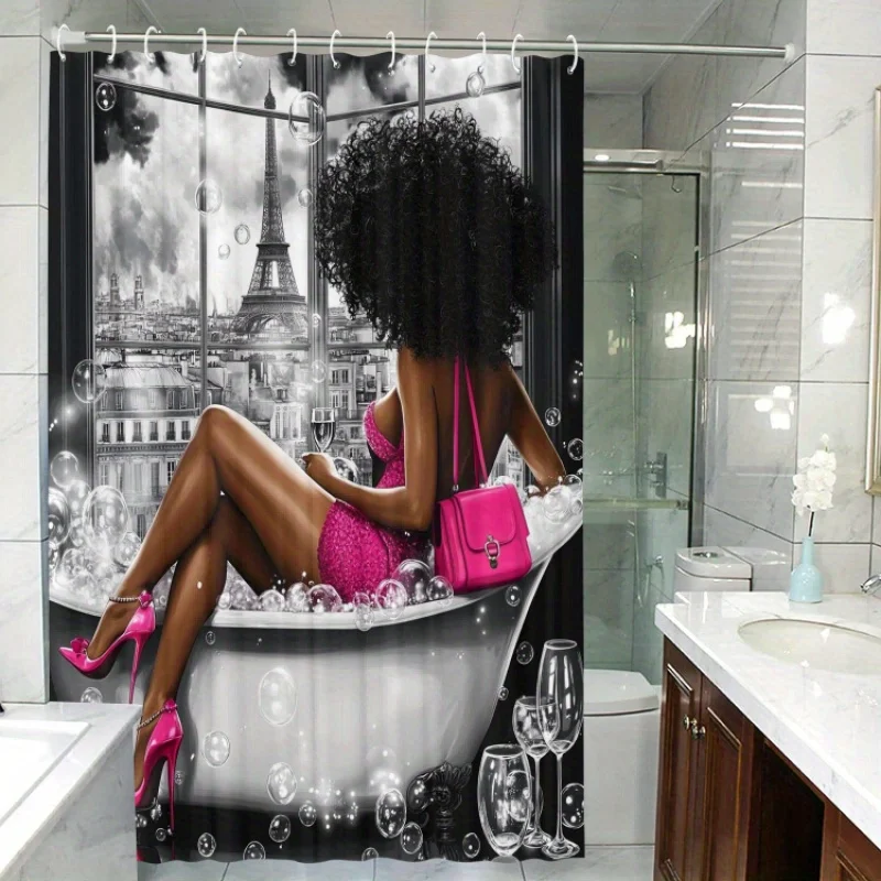 Beautiful black pattern shower curtain waterproof for room home hotel machine washable curtain waterproof bathroom