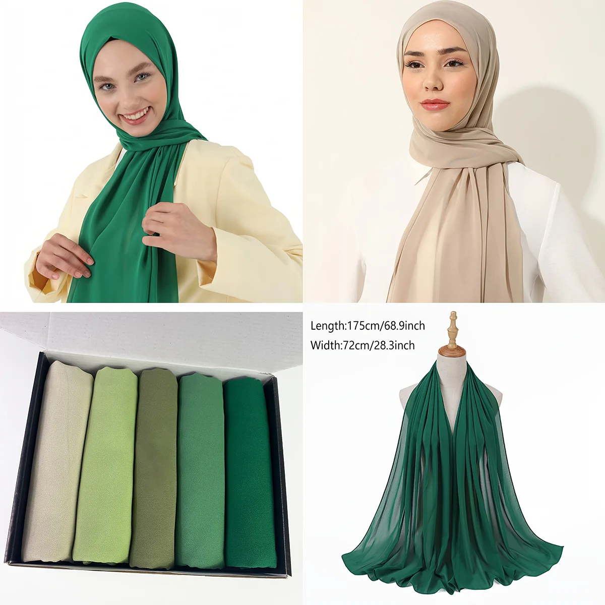

5PCS/Box Plain Bubble Chiffon Hijab Women Solid Color Scarf Muslim Shawls Hijabs Headband Islamic Headscarf Foulard Femme