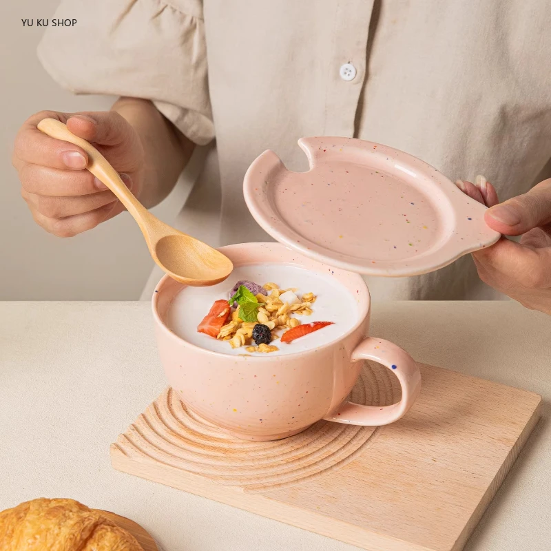 Ceramic Multi-purpose Mug with Lid Breakfast Cereal Milk Cup Household Large-capacity Water Cup Home Afternoon Tea Coffee Cup