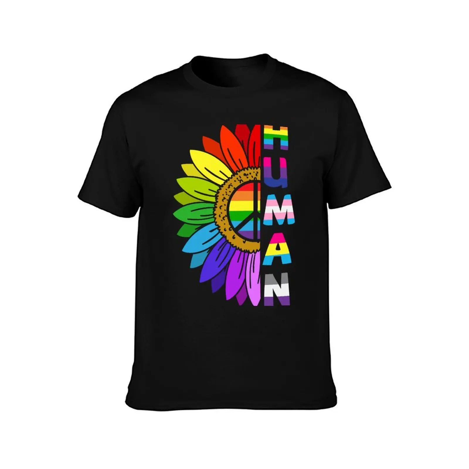 Human Sunflower - Gay Pride LGBTQ Rainbow Peace T-Shirt t shirts for man cotton T-Shirt