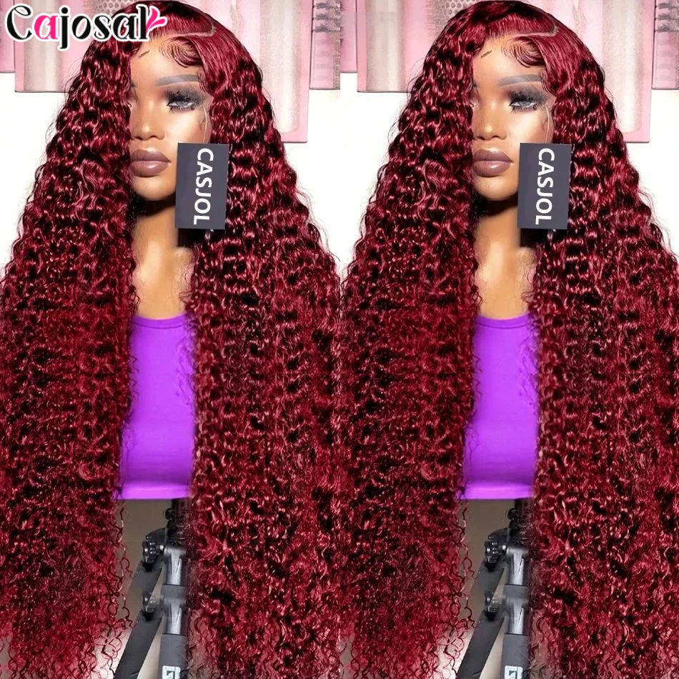 

13x6 Глубокая волна Кружевные фронтальные парики Человеческие волосы Прозрачный 99J Бордовый 4x4 Парик фронта шнурка Красный цвет HD Парик из кружевных вьющихся человеческих волос