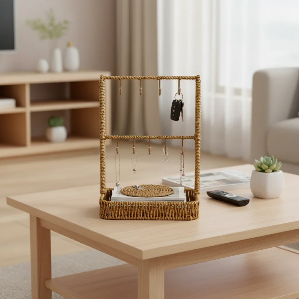 Wicker Style Storage Rack For Keys Accessories Jewelry Multi Functional Use In Living Room End Table Dresser