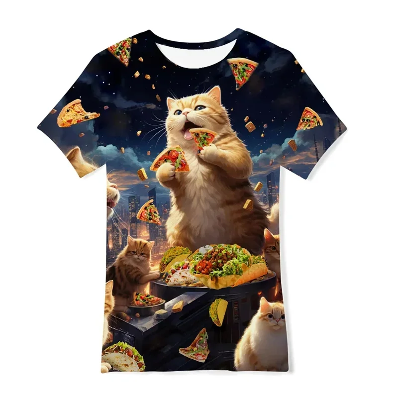 T-shirt imprimé 3D Funny Cats pour hommes, t-shirts décontractés à col rond, graphique Galaxy Food, t-shirts à manches courtes, personnalité, été
