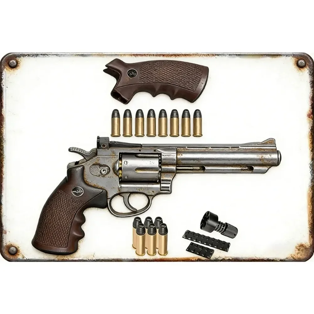 Vintage Pistol Aluminum Sign 2D Flat Military Style, Gift for Man Cave Bar Cafe Home Decor, Pre-Drilled