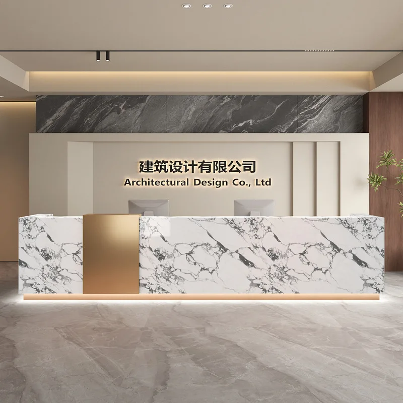 Light luxury imitation marble slate company front desk high-end hotel real estate property reception desk custom enterprise bar