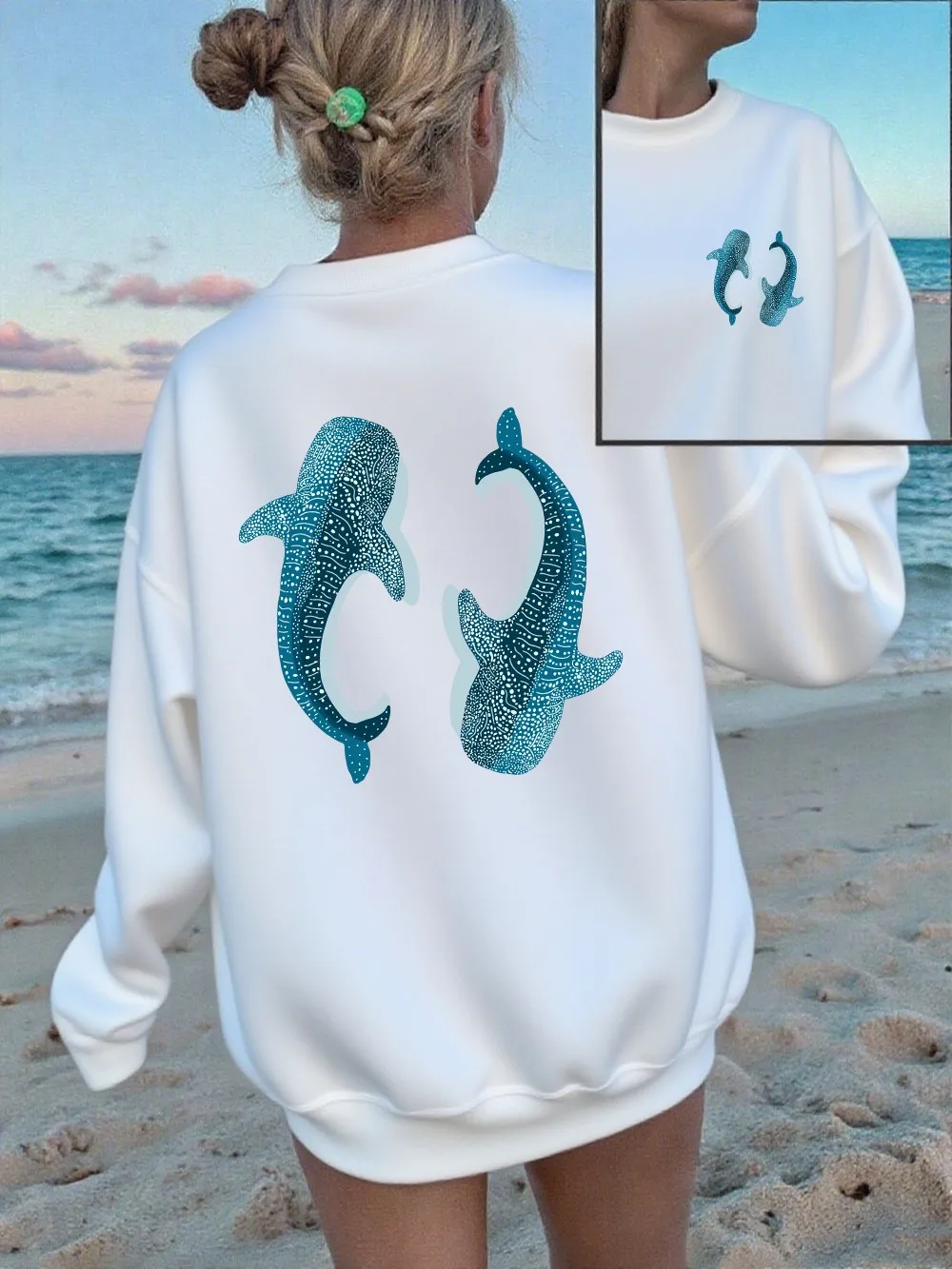 

Сперма Кит синие толстовки с принтом женские свободные повседневные толстовки флисовая теплая одежда с круглым вырезом зимний удобный женский пуловер