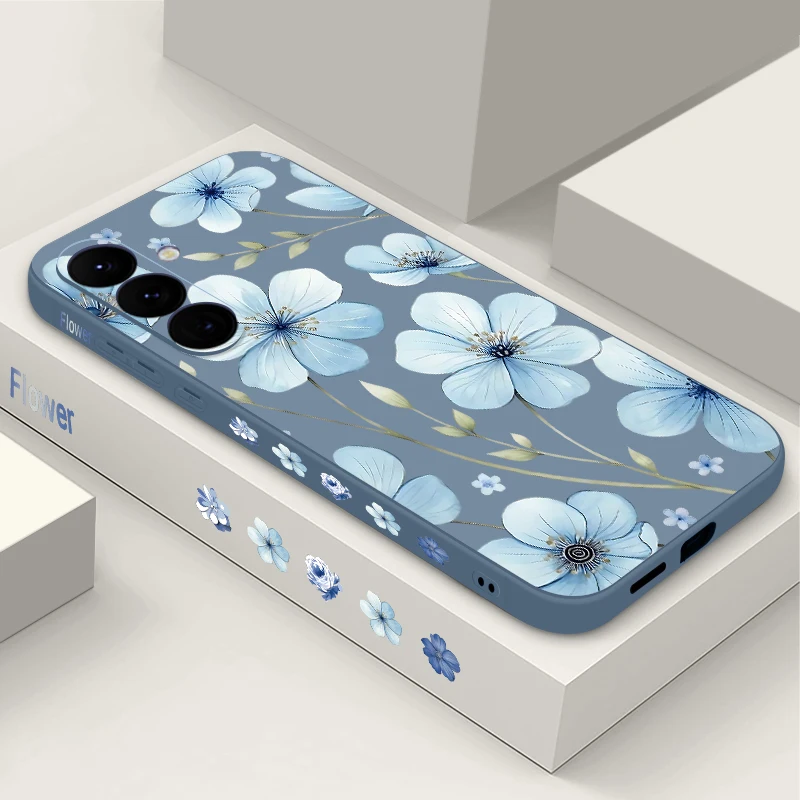 Blaues Blumenmuster Handyhülle für Samsung Galaxy S25 FE S26 S24 S22 S23 Ultra Plus A57 A56 A17 A16 A36 A55 A54 A15 Weiche Schutzhülle