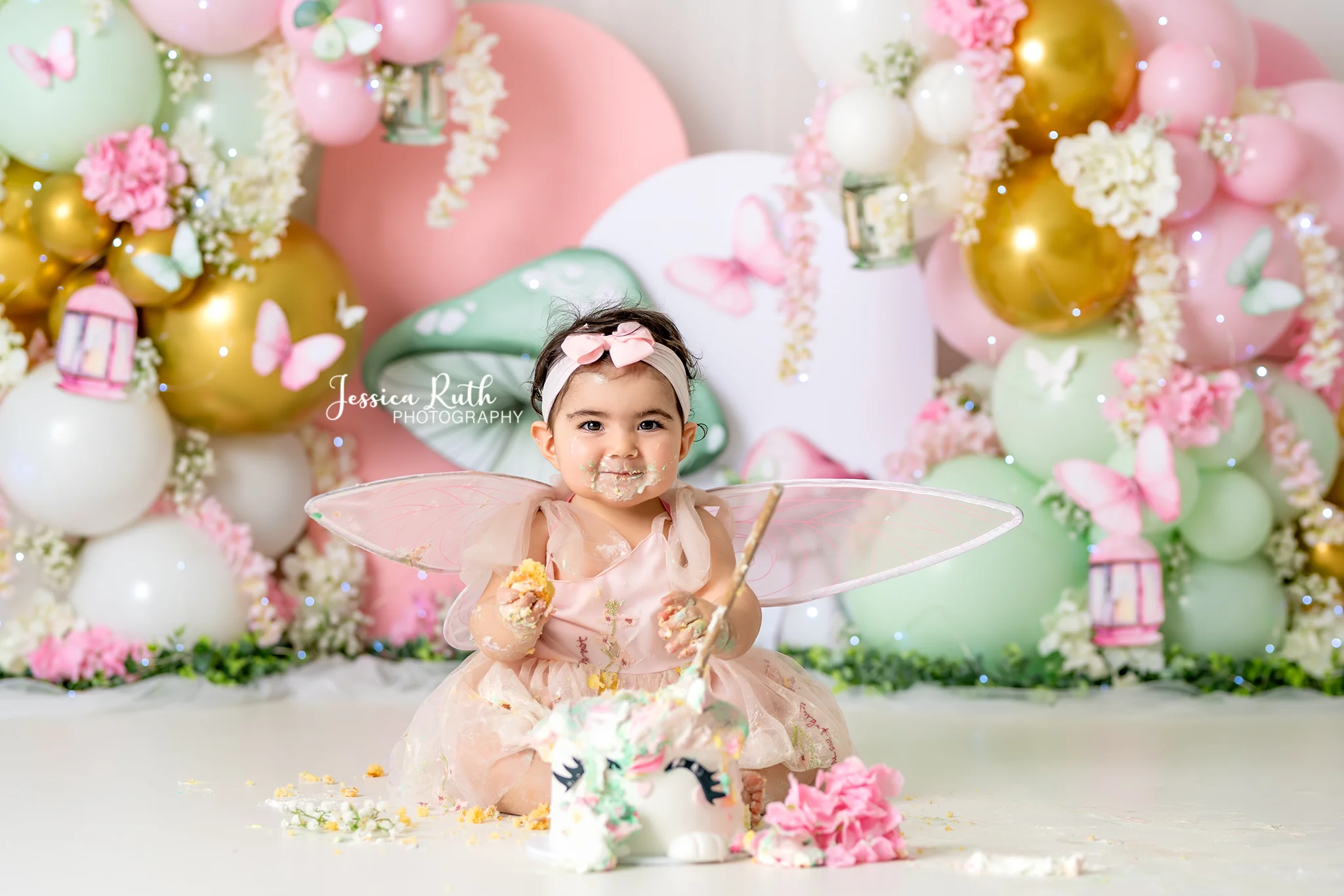 Floral Fairy Balloons Backdrops Kids Newborn Birthday Cake Smash Photocall Props Wonderland Flower Mushroom Garden Backgrounds