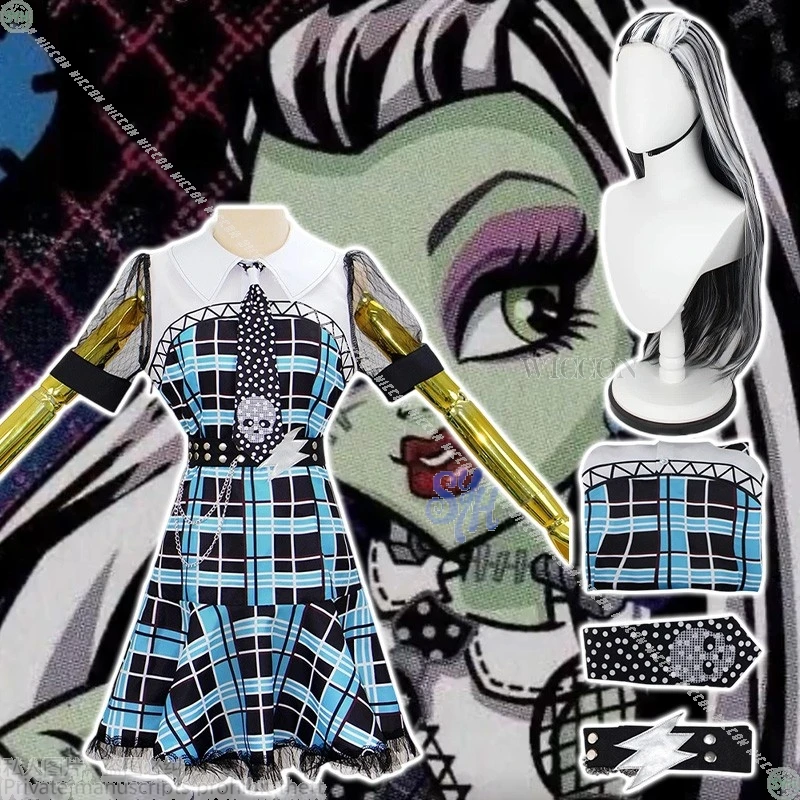 

Anime Hot Girls School Cosplay Frankeee disfraz Stennn Dark Sweet Cool Blue Black Skull Jirai Kei Mini Dress Lolita Halloween