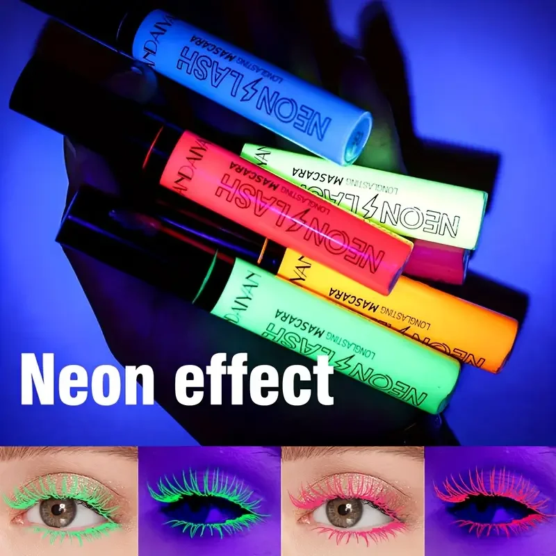 6Pcs Fluorescence Mascara Waterproof No Blooming Fast Dry Colorful Neon Eyelashes Curling Yellow Lengthens Eye Lashes Cosmetics