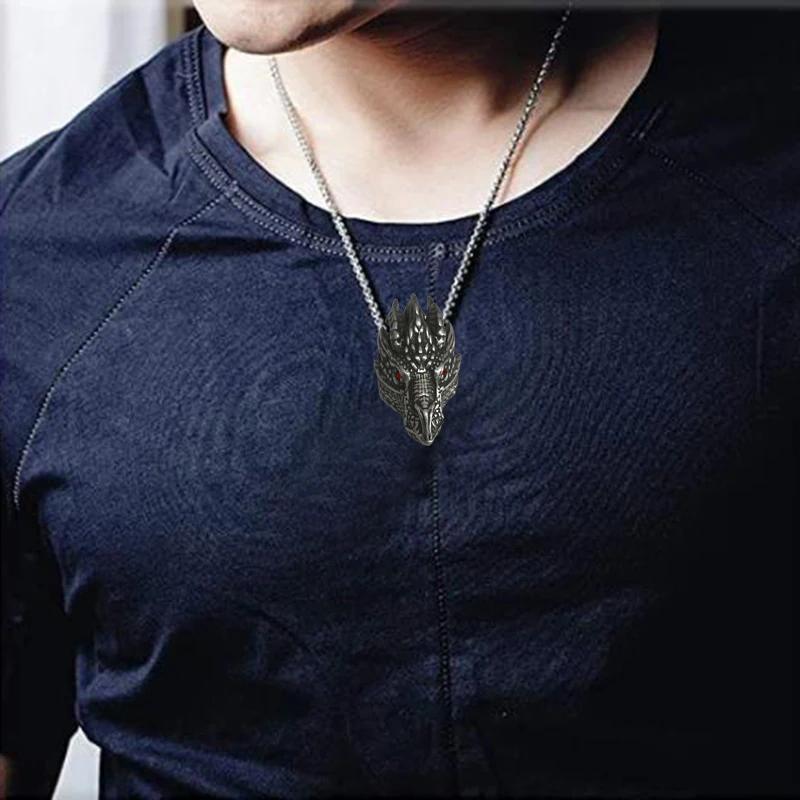 Dragon Head Pendant Necklace For Men Women Viking Gothic Jewelry Personality Charm 60 Cm Stainless Steel Box Chain