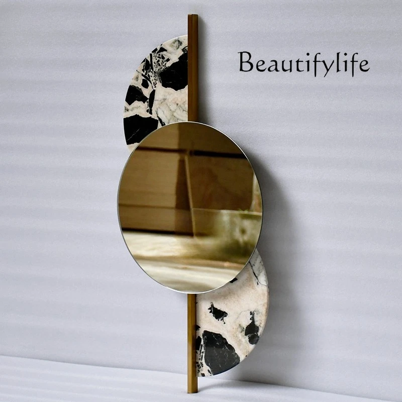 

Italian light luxury marble decorative mirror creative designer living room wall hanging mirror into the home advanced sense