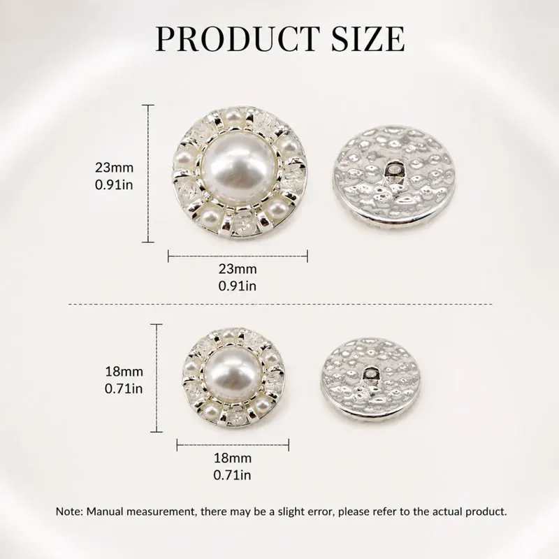 6 Stück neue luxuriöse weiße Perlen-Rundknöpfe aus Metall – 18/23 mm, DIY handgenähte Accessoires für Mantel, Kleid, Handarbeit – Detail 2