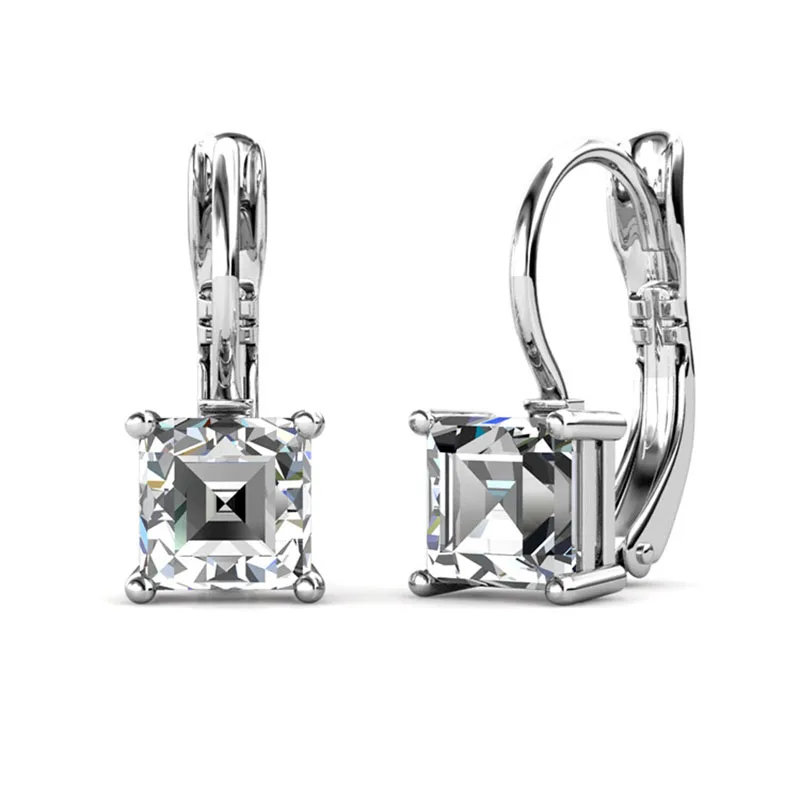 Daisini Square Charm Hoop Earrings Embellished with Swarovski Crystals Princess Cut Sparkling for Women 18K Gold Plated Jewelry