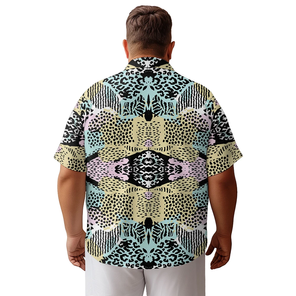 2024 new Hawaii Men's shirts plus size Dense colored black dot painting printed clothing casual short-sleeved