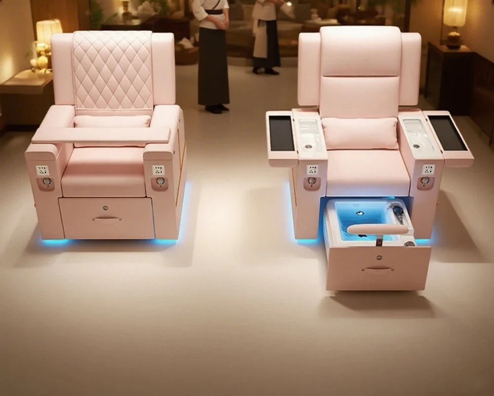 Factory Direct 2026 Hot Sale Led Light Pink Salon Reclining Manicure Chair Luxury Foot Pedicure Spa Chair With Massage