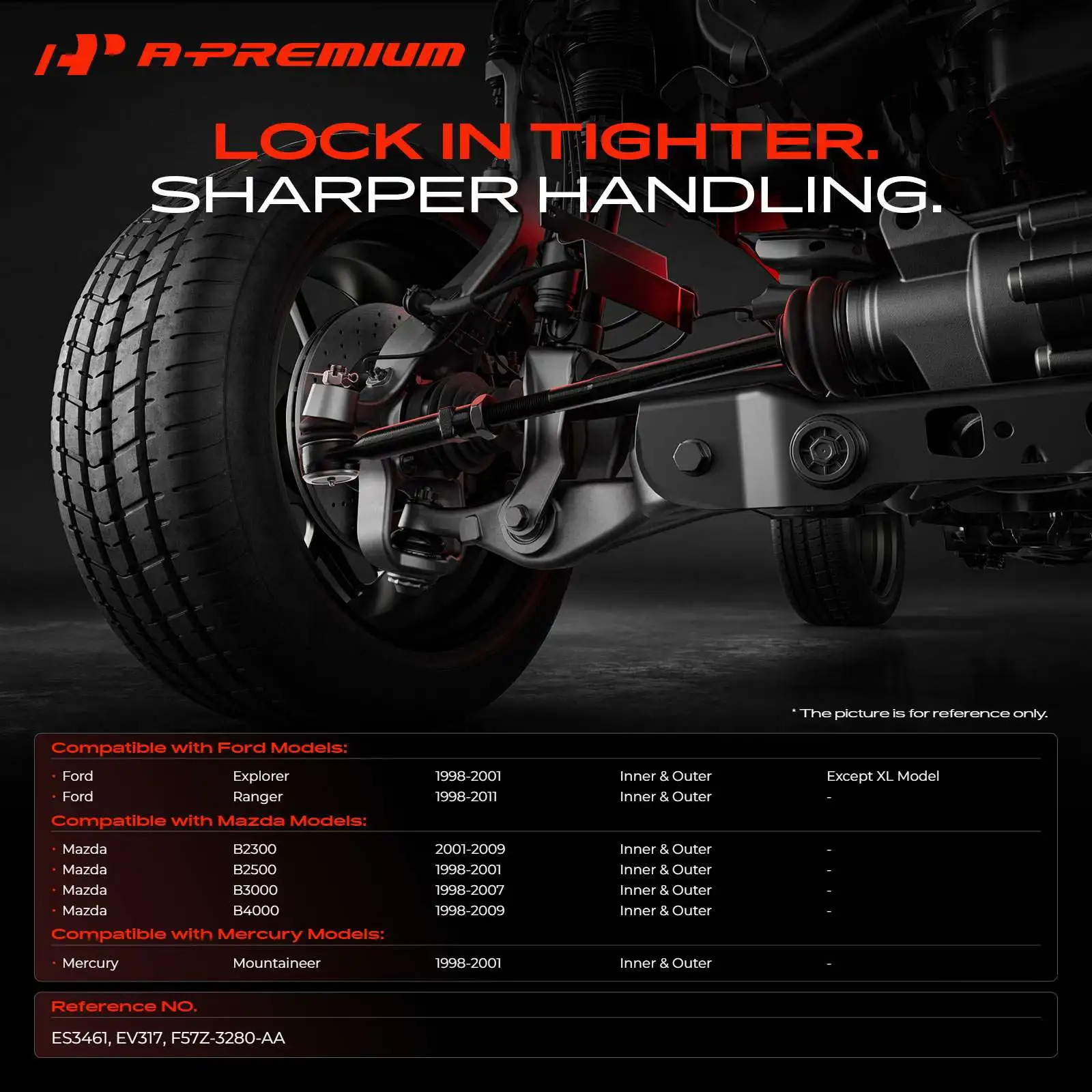 A-Premium 4x Inner & Outer Tie Rod Ends for Ford Explorer 1998-2001 Ranger 1998-2011 Mazda B2300 2001-2009 B2500 1998-2001 B3000