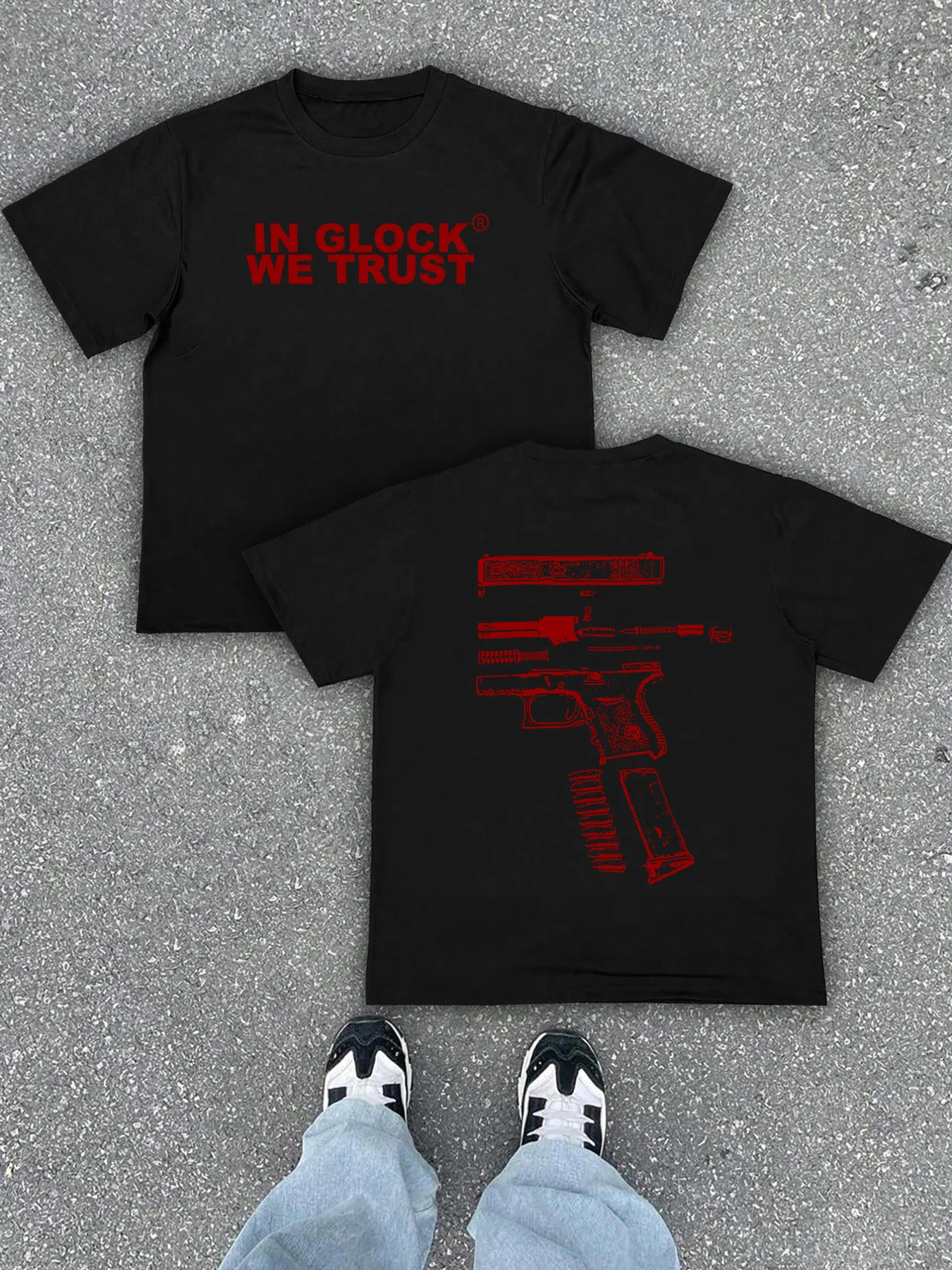 Men'S Gun Print Short Sleeve T-Shirt, Casual and Fashionable, Suitable for Daily Wear