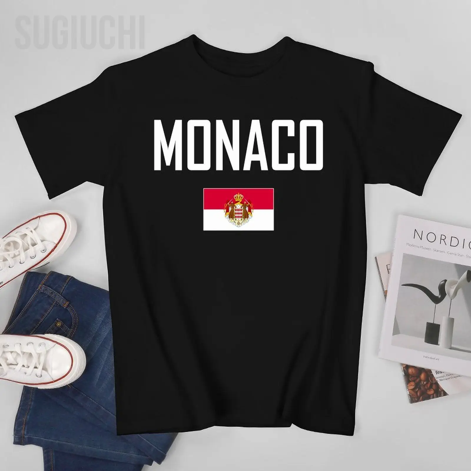 Men Tshirt MONACO Flag And Font Tees T-Shirt O-neck T Shirts Women Boys 100% Cotton Clothing