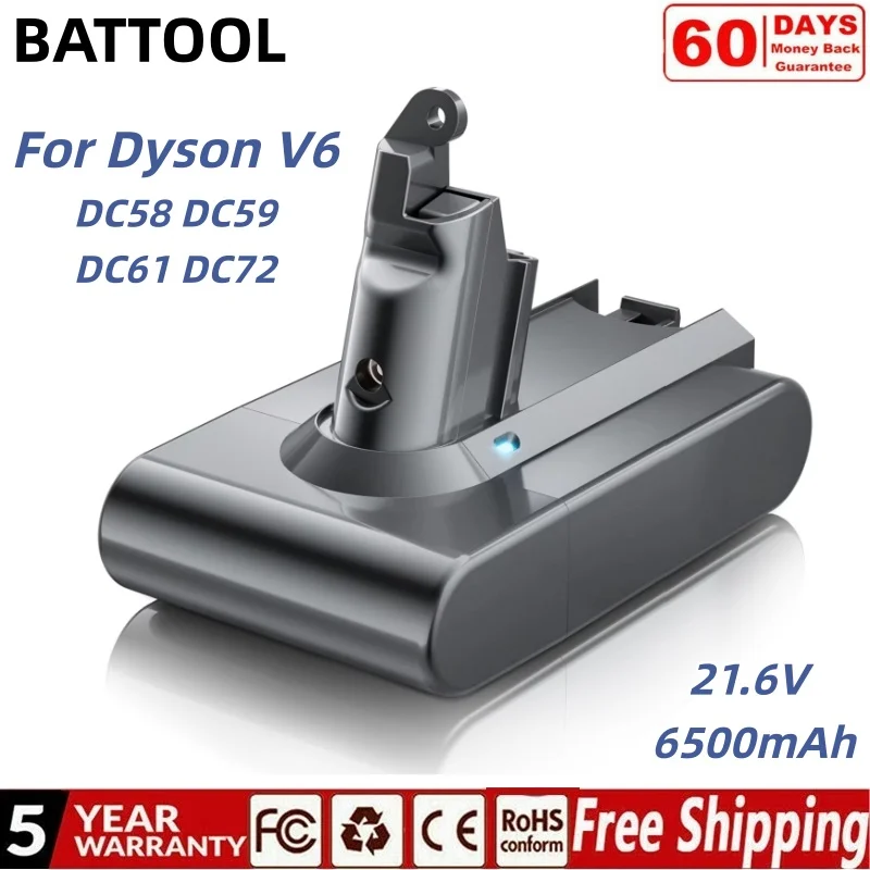 Batterie rechargeable pour aspirateur Dyson V6 21.6V 6500mAh, pour Dyson DC62 DC59 DC58 SV03 SV04 SV09, batterie pour aspirateur absolu