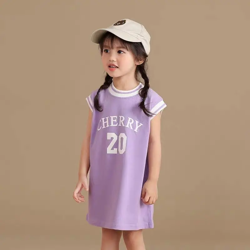 Girls' Dress Tank Top Cotton Dress Summer Korean Edition Children's Sports Style Basketball Dress Baby Loose Dress