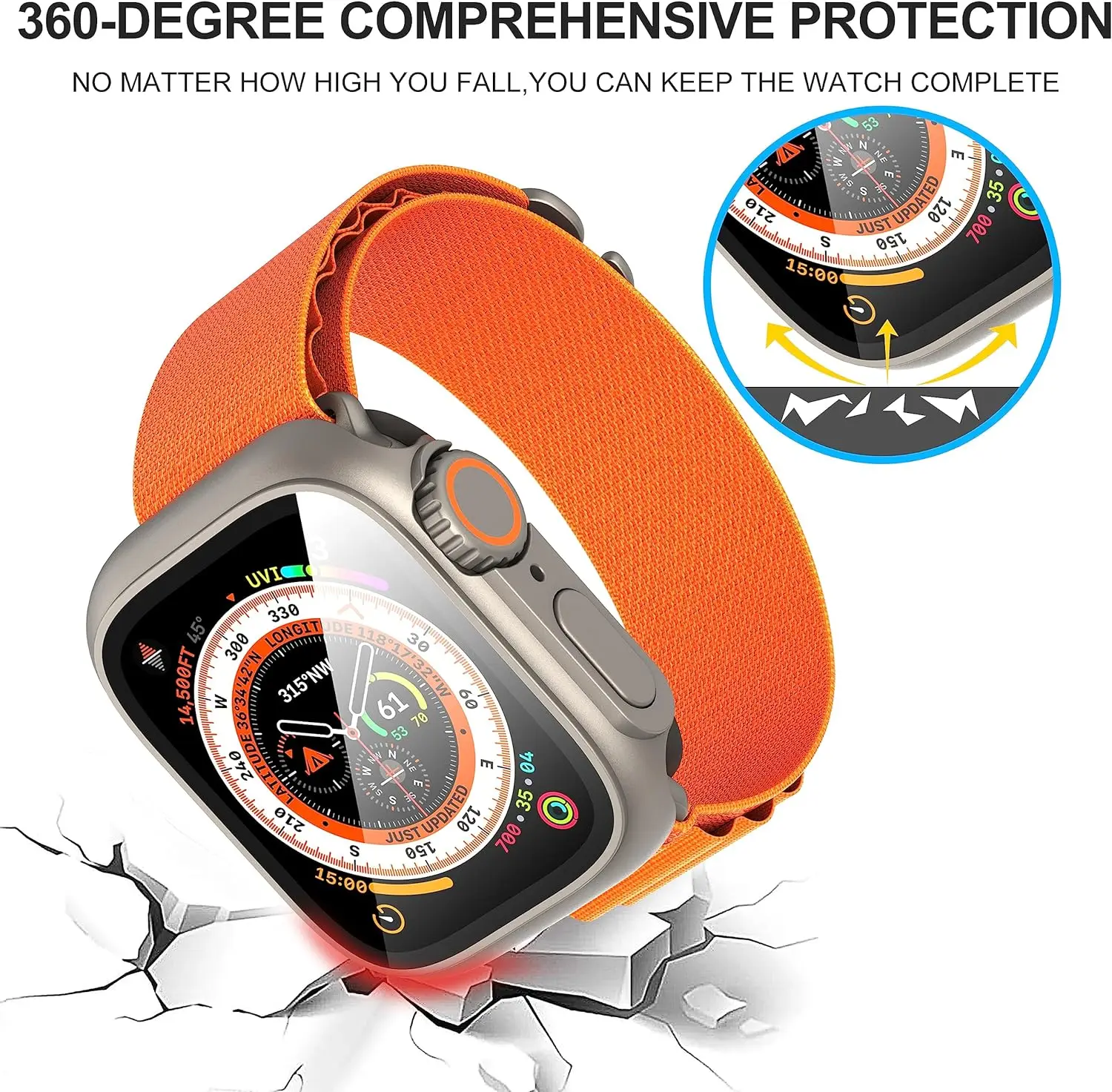 Hard PC Bumper+Tempered Glass Screen Protector for Apple Watch 45mm 41 44 40mm Protective Case for iWatch Series 9 8 7 6 5 4 SE image 3