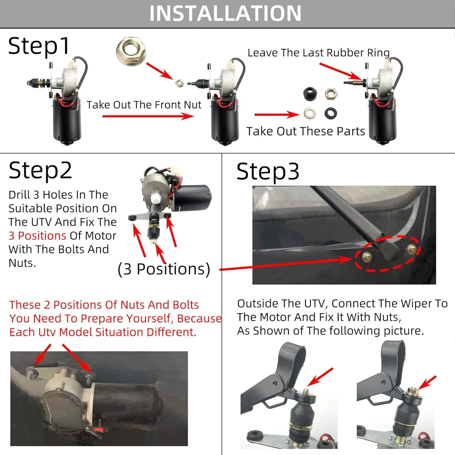 العالمي 12 فولت UTV الكهربائية ممسحة زجاج أمامي مجموعة المحرك ل بولاريس رينجر 570 800 900 1000 1000XP RZR WM-0270