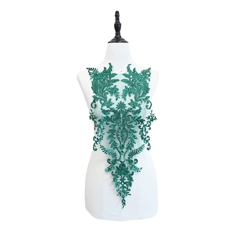 

New Style Dark Green Sequin Embroidery Lace Decal Handmade Wedding Dress Performance Dress DIY Decoration Clothing Accessories