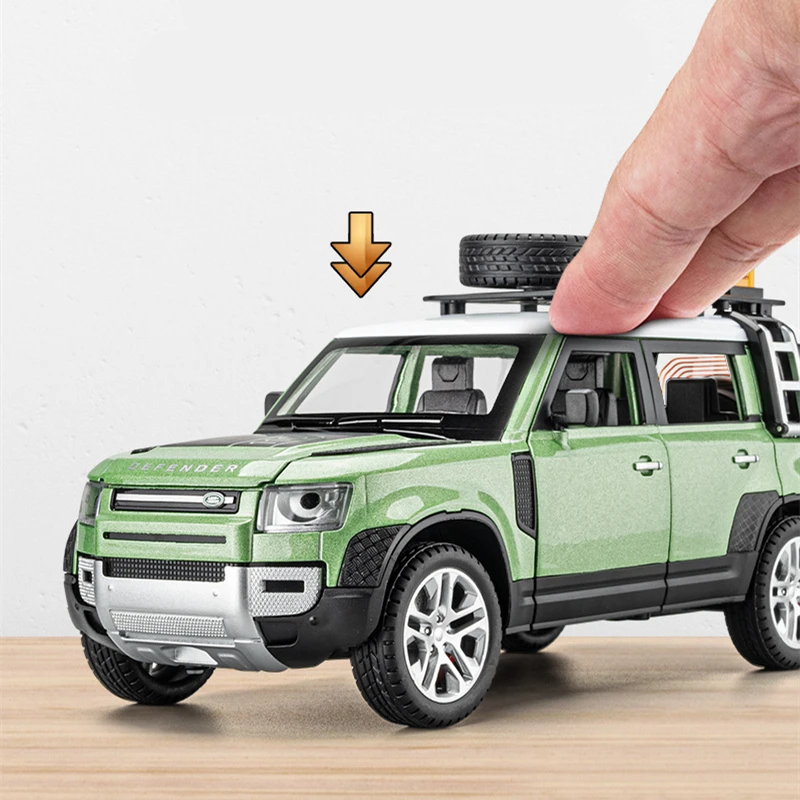 1/24 Range Rover Defender SUV Travel Edition Alloy Car Model Diecast Metal Off-road Vehicles Car Model Sound Light Kids Toy Gift