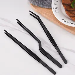 Portable Stainless Steel Food Tweezer No Slip Black Barbecue Tongs Long Handle Grill Clip Bread
