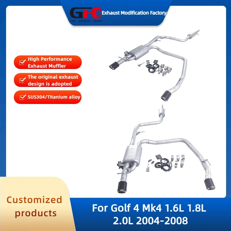 GFC Catback Valvetronic Muffler for Golf 4 Mk4 1.6L 1.8L 2.0L 2004-2008 High Performance 304 Stainless Steel Car Exhaust Pipe
