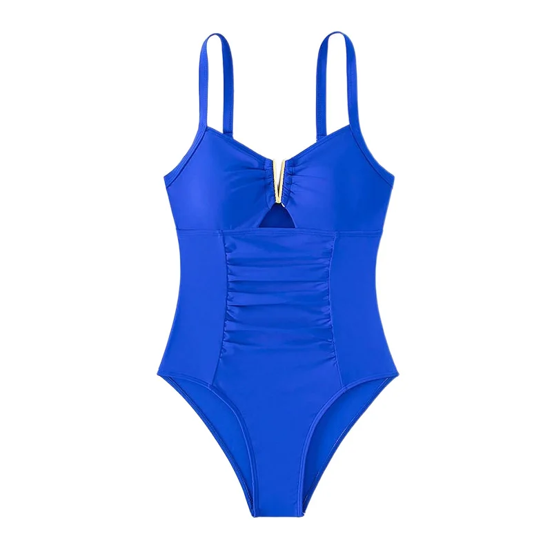 สตรี One Piece ชุดว่ายน้ํา V ลวด U คอ Ruched Design Tummy Control Push Up Monokini Beachwear