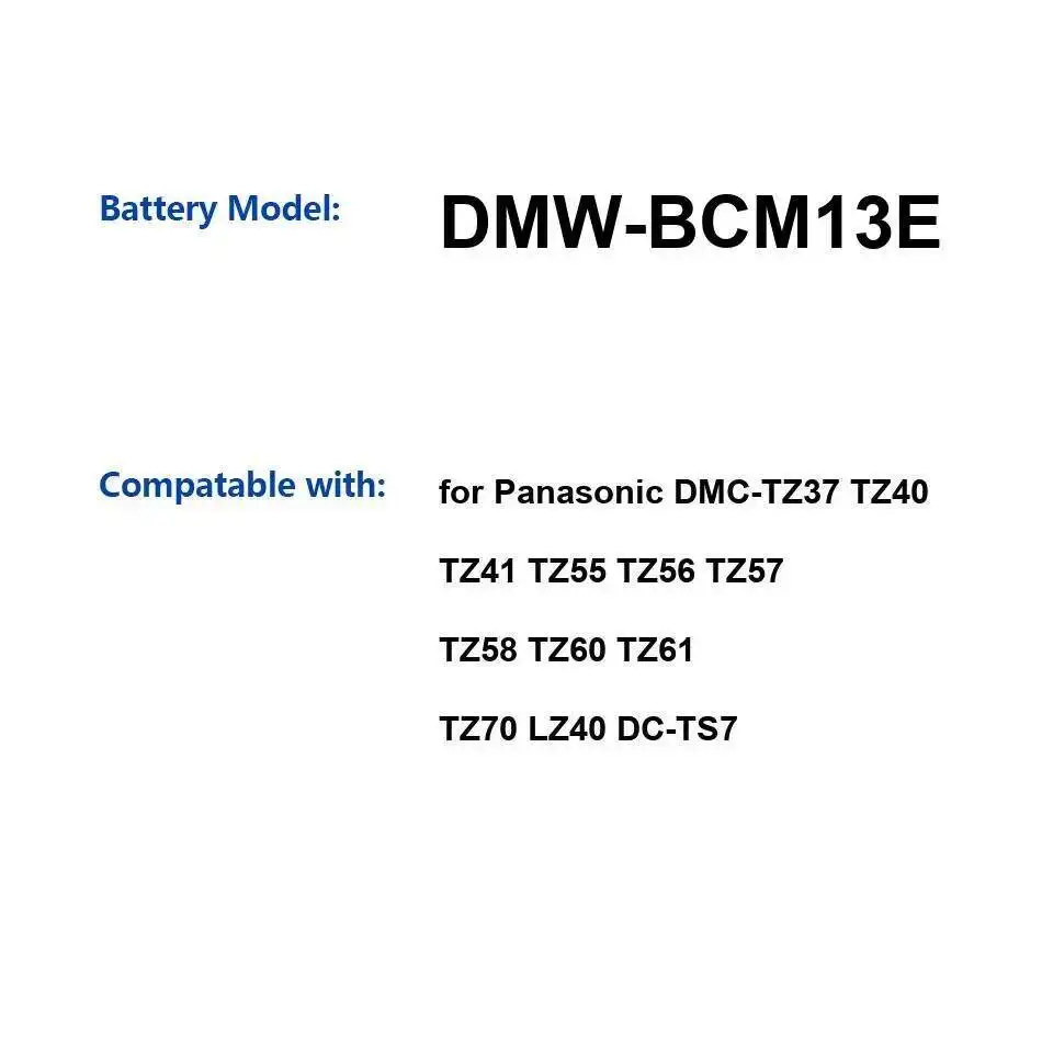 Аккумулятор для камеры Dmw-BCM13E 1250 мАч для Panasonic Dmc-TZ37 TZ40 TZ41 TZ55 TZ56 TZ57 TZ58 TZ60 TZ61 TZ70 LZ40 DC-TS7