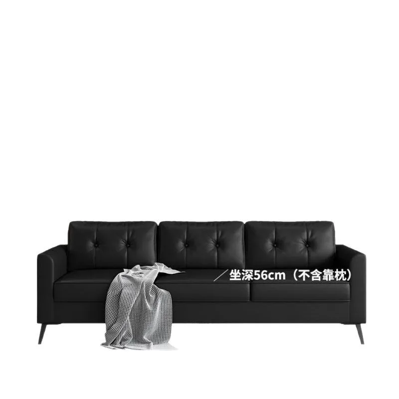 Apartment sofa Small apartment rental room Living room Barber shop Chess and card room Rest reception Black leather double sofa