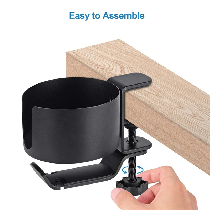 

EDT-2X Desk Cup Holder, 2 In 1 Desk Cup Holder With Headphone Hanger, Anti-Spill Cup Holder For Desk Or Table Black