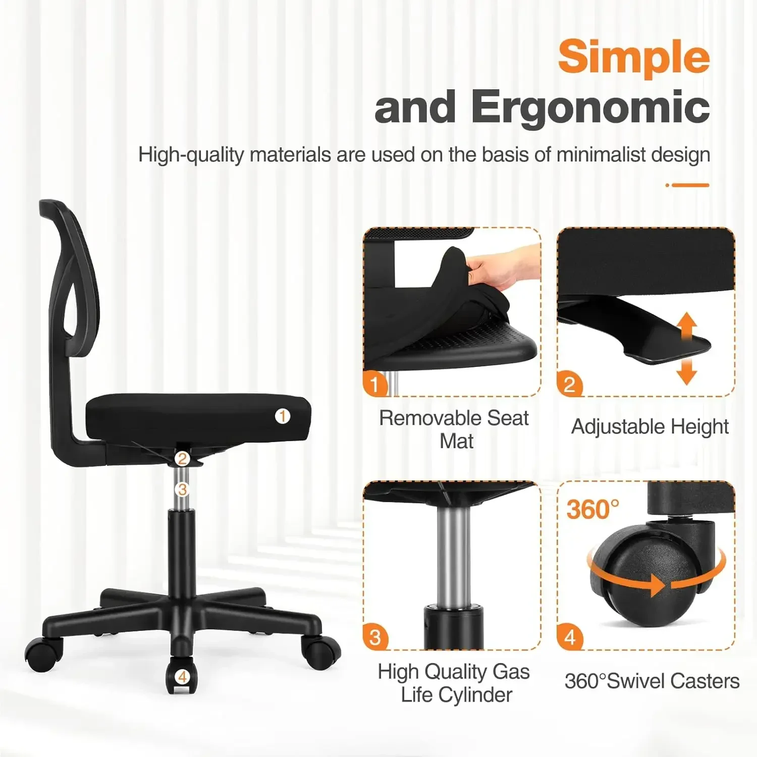 Office Computer Desk Chair, Ergonomic Low-Back Mesh Rolling Work Swivel Chairs with Wheels, Armless Comfortable