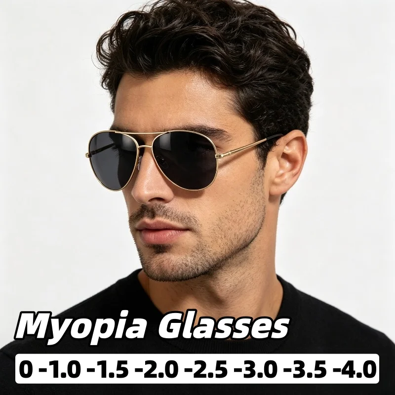 

Fashionable Aviator-Style Myopia Sunglasses Trendy Men's Driving Sun Glasses Street Style Shades Minus Diopter 0 To -4.0